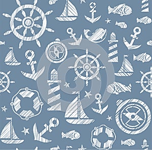 Nautical background, seamless, gray-blue, vector.