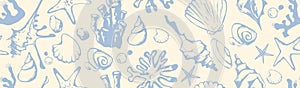 Nautical bg with boho shell seamless pattern