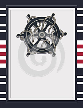 Nautical card template blank with marine rudder and rope blank