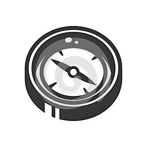 Nautical compass bold black silhouette icon isolated on white. Navigation portable device.