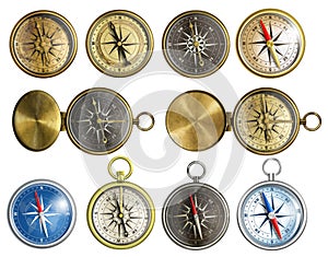 Nautical compass set isolated