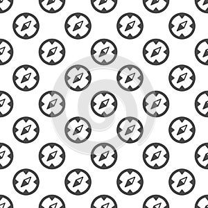 Nautical compass solid seamless pattern, marine navigation theme. Vector graphics. Compass tool, wayfinding sign with
