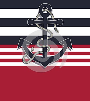 Nautical design card with marine anchor and rope blank