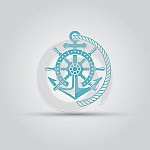 Nautical emblem with anchor, rope isolated vector