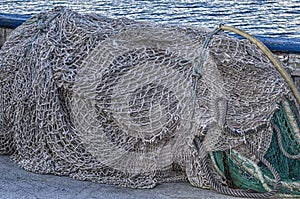 Nautical fishing boat moored at dock or port