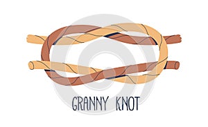 Nautical Granny Knot For A Rope With A Loop. Simple Binding Method, Prone To Slipping, Used For Aboard Boats Or Ships