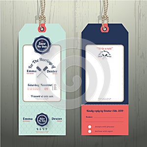 Nautical hanging tag wedding invitation and RSVP card with fishnet rope design