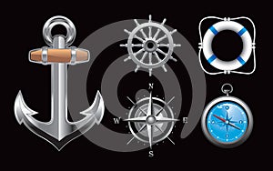 Nautical icons on black background