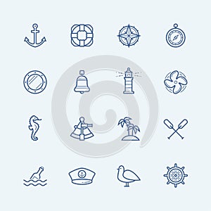 Nautical Icons in Thin Line Style