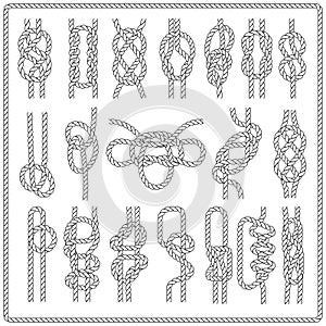 Nautical knot. Marine rope borders with knots, navy tying frames vector