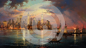 Nautical Legacy: 18th Century Ships with Modern New York Skyline