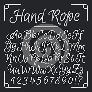 Nautical letters from hand rope. Vector thread alphabet
