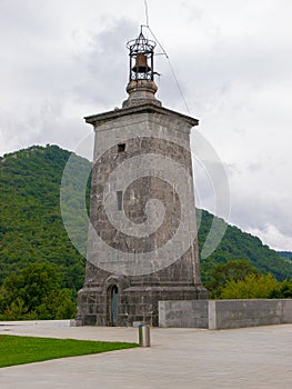 Nautical lighthouse and bell in Busturia, Bizkaia