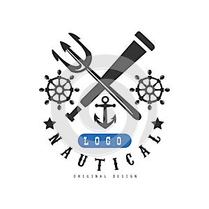 Nautical logo original design, retro emblem with marine elements for nautical school, club, business identity, print