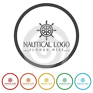 Nautical logo. Set icons in color circle buttons