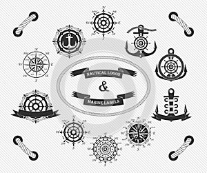 Nautical Logos Templates Set. Vector object and Icons for Marine