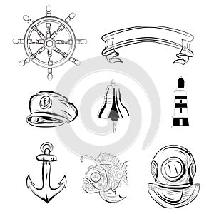 Nautical and Marine Icon Set Vector Symbols