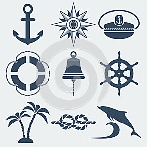 Nautical marine icons set photo