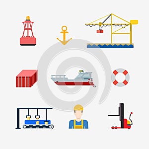 Nautical marine port delivery shipment flat vector icon