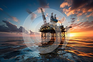 Nautical marvel offshore oil rig in sunset, symbolizing global power