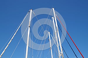 Nautical part of a yacht with cords, rigging, sail, mast, anchor, knots .