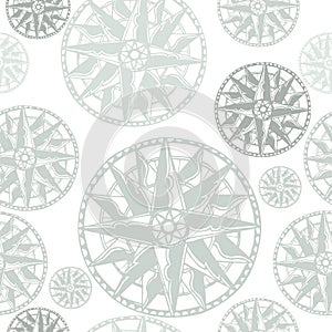 Nautical pattern. Compass rose. Hand drawn realistic outline vector illustration.