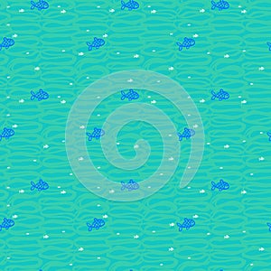 Nautical pattern with doode waves and fishes