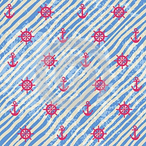 Nautical pattern on grunge strips background