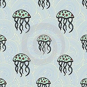 Nautical pattern inspired with jellyfishes