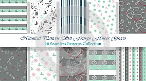 Nautical Pattern Set Fringy Flower Green