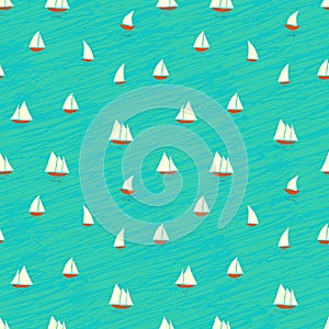 Nautical pattern with small boats on waves