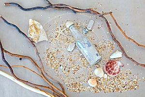 Nautical postcards as the story of the journey seashells and sand
