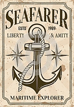 Nautical poster in vintage style with anchor