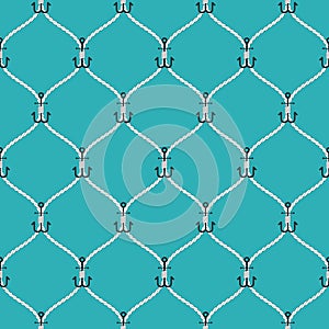 Nautical rope and big anchors seamless fishnet pattern