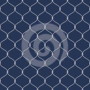 Nautical rope seamless fishnet pattern on dark blue background