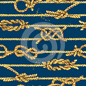 Nautical rope seamless tied fishnet background. marine knots and cordage pattern.