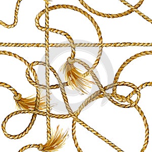 Nautical rope seamless tied fishnet background. marine knots and cordage pattern.