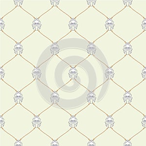 Nautical rope and tied Kraken seamless fishnet pattern