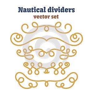 Nautical ropes. Dividers set. Decorative vector knots. Ornamental decor elements with rope.