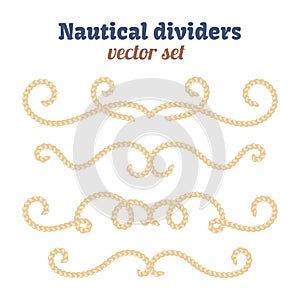 Nautical ropes. Dividers set. Decorative vector knots. Ornamental decor elements with rope.