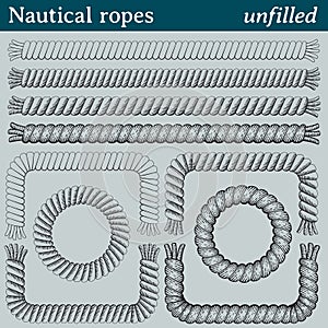 Nautical ropes, vector brushes unfilled