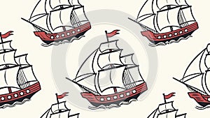 Nautical Sailboat Ocean Waves Seamless Pattern, vector design Generative AI
