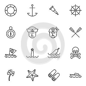 Nautical and sailor line icons set vector illustration