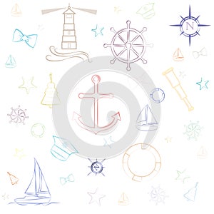 Nautical sea boat preppy colored icon vector illustration design element set