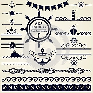 Nautical and sea design elements. Vector set.