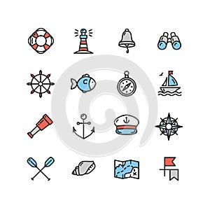 Nautical Sea Icon Set. Vector