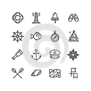 Nautical Sea Icon Set. Vector