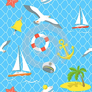 Nautical Sea Icons seamless pattern