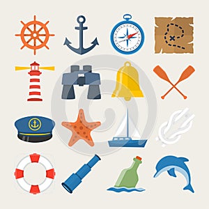 Nautical related icon set in flat style