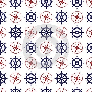 Nautical seamless pattern with anchor and porthole.